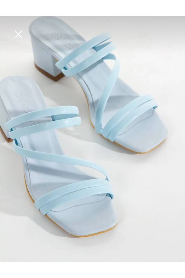 Rubby Baby Blue Strappy Short Heel Slippers