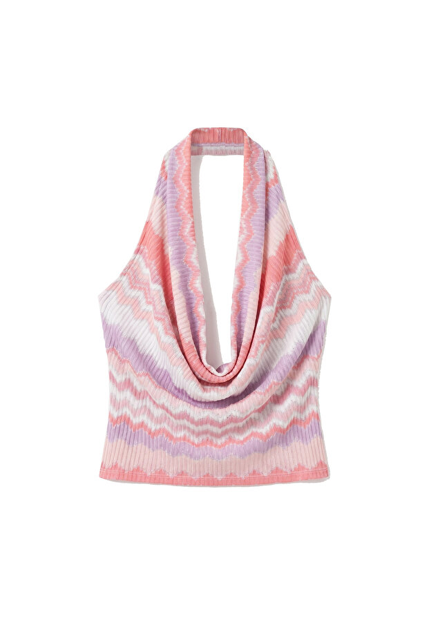 Nivora Drape Halter Neck Blouse Zigzag Metallic Soleia