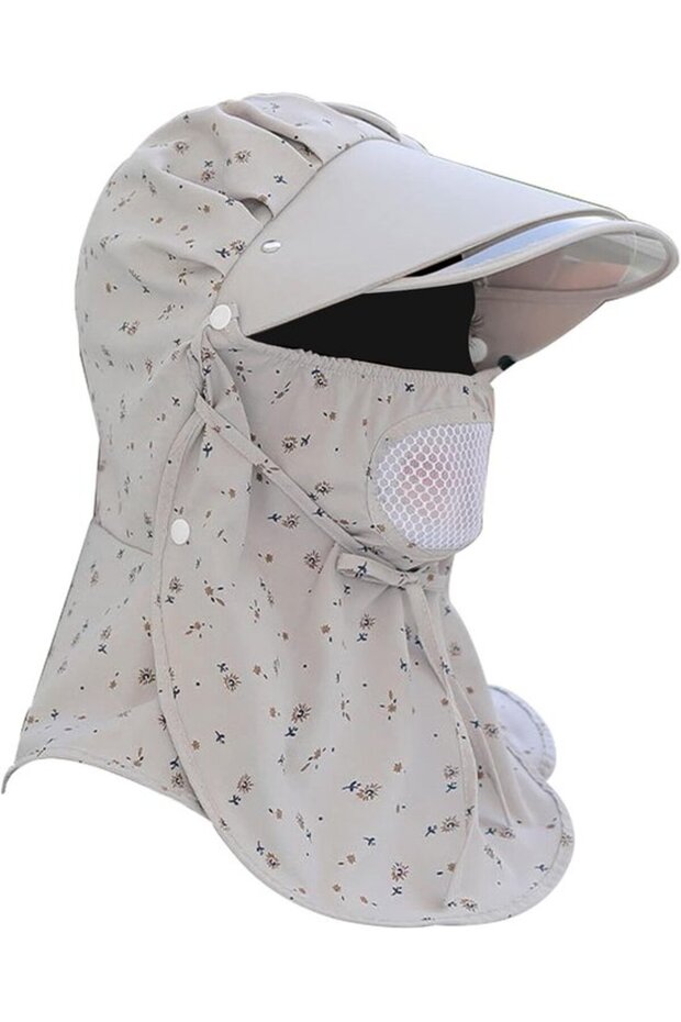 Women's foldable sun hat with a detachable face shield, suitable for cycling, walking, and fishing - Grey