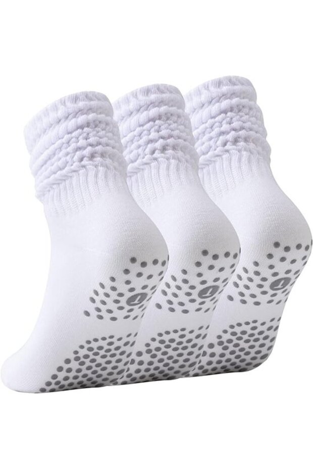 3 pairs of women's Pilates socks/yoga socks, non-slip design, suitable for ballet bar training, long, wrinkled slipper hospital use.
