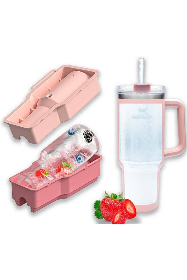 Ice Cube Tray for 40 oz Tumbler Cup, 1Pcs Stanley Ice Mold Silicone Hollow Cylinder Ice Mold with Lid and Bin for Freezer Ice Drink Juice Whiskey Cocktail