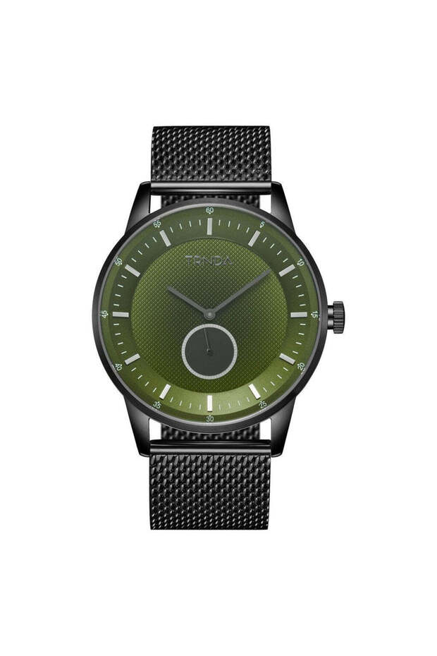 Men's Black Stainless Steel Watch, Seaweed Green Dial | Trn-43mm