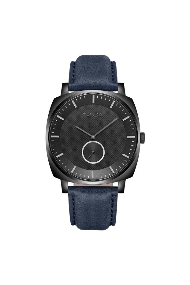 Men's Black Stainless Steel Watch, Blue Leather Band | Trndbk45