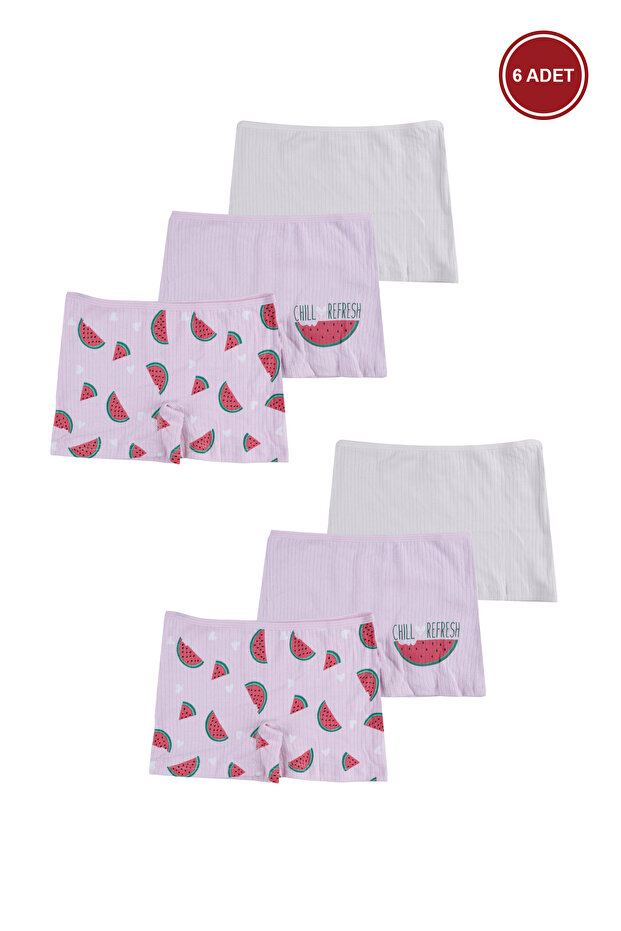 Girls' Cotton Ribbed 6-Piece Patterned Boxers