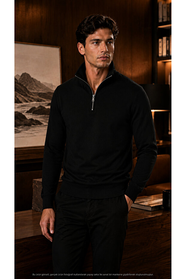 Men's Smart Casual Half-Zip Stand Collar Cotton Casual Stylish Sweatshirt