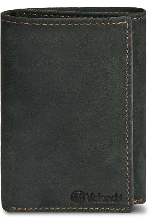 VALENCHI Men's Genuine Leather Rfid Blocking Slim Trifold Wallet With 7 Cards+1 Id Window+2 Note Com