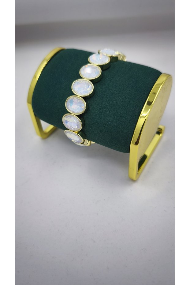 Oval White Colored Crystal Stone Rubber Bracelet
