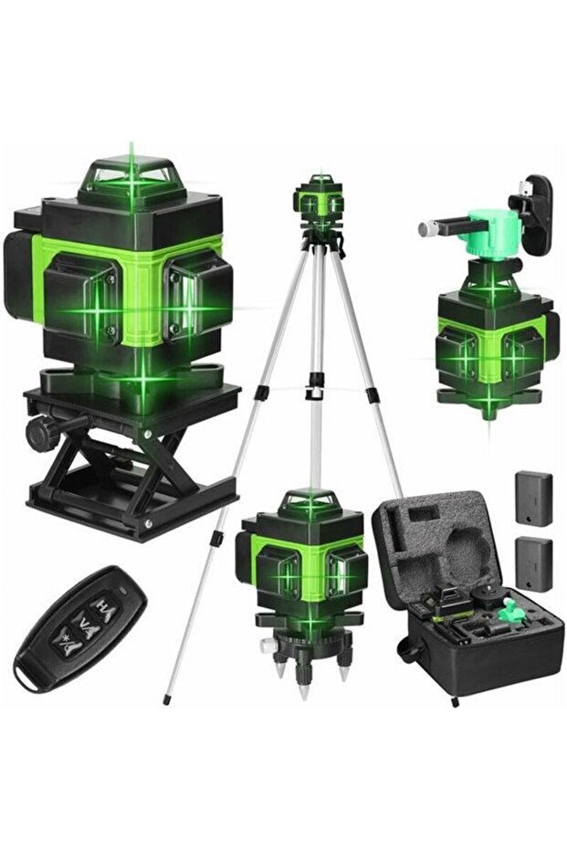 Laser level 4D 16-line green self-leveling with tripod.