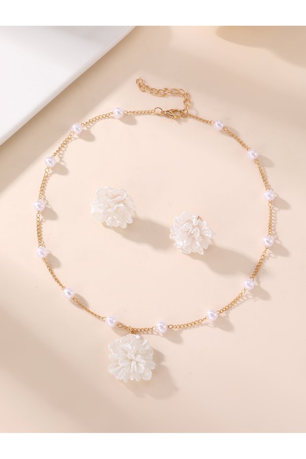 Pack of 3 Gold Tone Pearl Choker Necklace and Flower Earrings