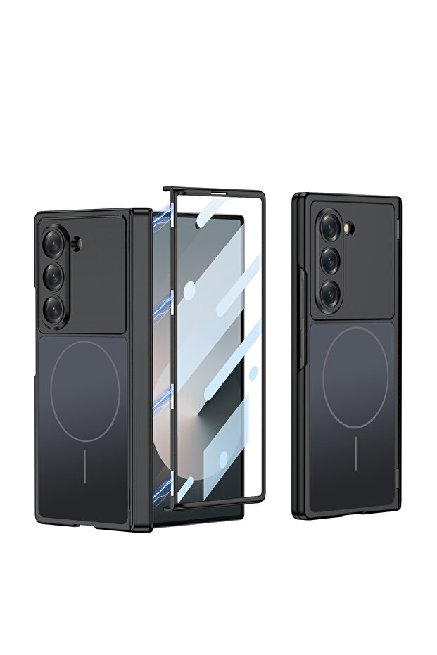 Galaxy Z Fold6 black For Magsafe Phone Case for Z Fold 7 6 FoldMatte Hinge with Mirror Film All-in