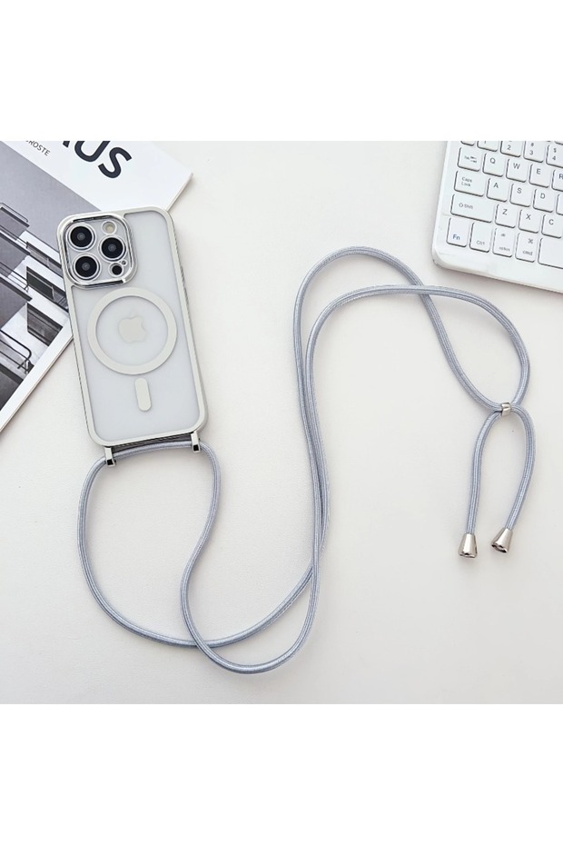 iPhone17 Pro Max Silver Crossboby Lanyard Plating Phone Case For iPhone Air 17 16E 16 15 14 13 12 11