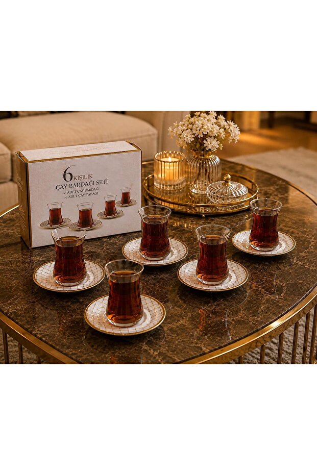 **Dilay Home 6-Person 12-Piece Tea Set – 6 Tea Cups & 6 Patterned Tea Plates Stylish Presentation Set**