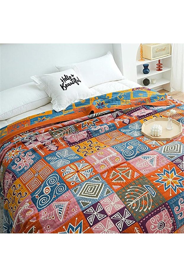 MSGKV Boho Throw Blanket 100% Cotton Blankets for Bed Couch 60'x80', Soft Fall Mexican Blanket Trave