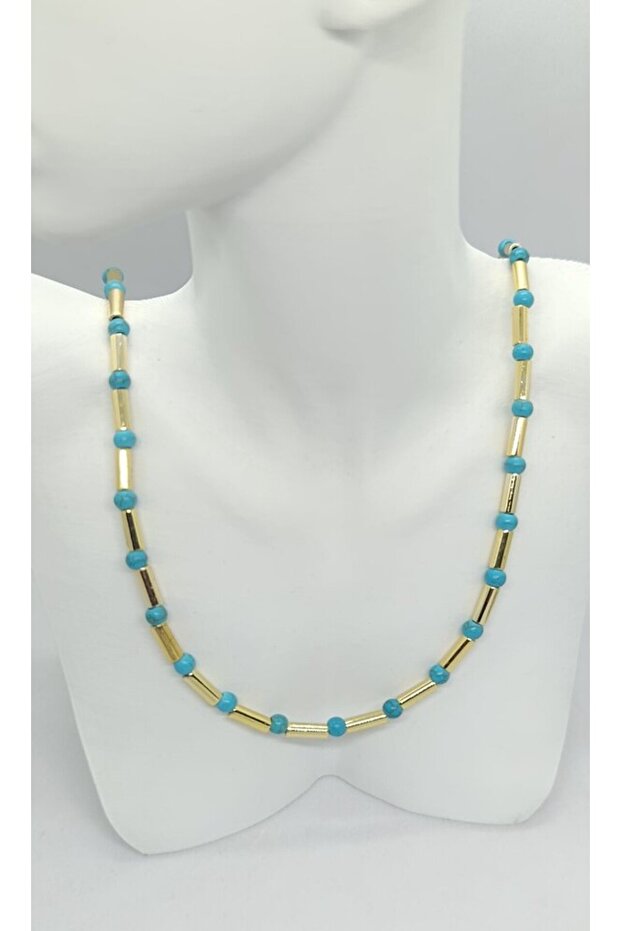 Marina Gold Color Turquoise Beaded Necklace (43+5 cm)