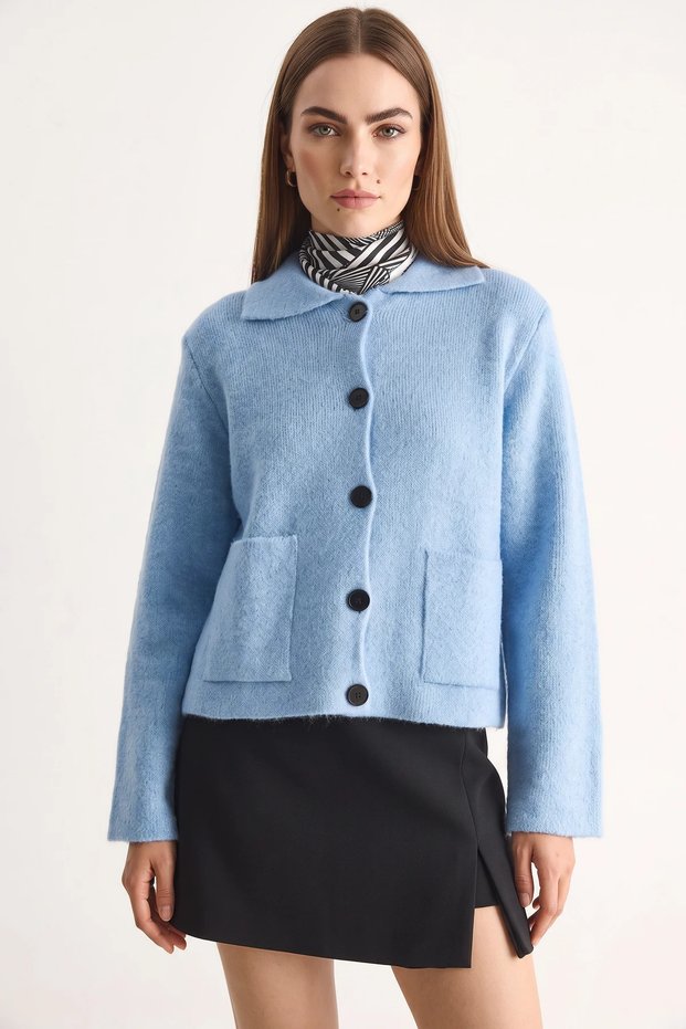 Women's Baby Blue Cardigan with Pockets