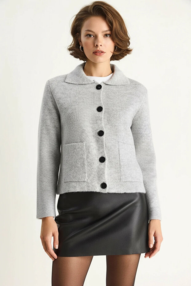 Women's Gray Cardigan with Pockets