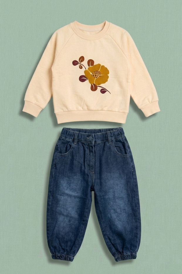 Girls' Floral Printed Sweatshirt and Jogger Pants Set