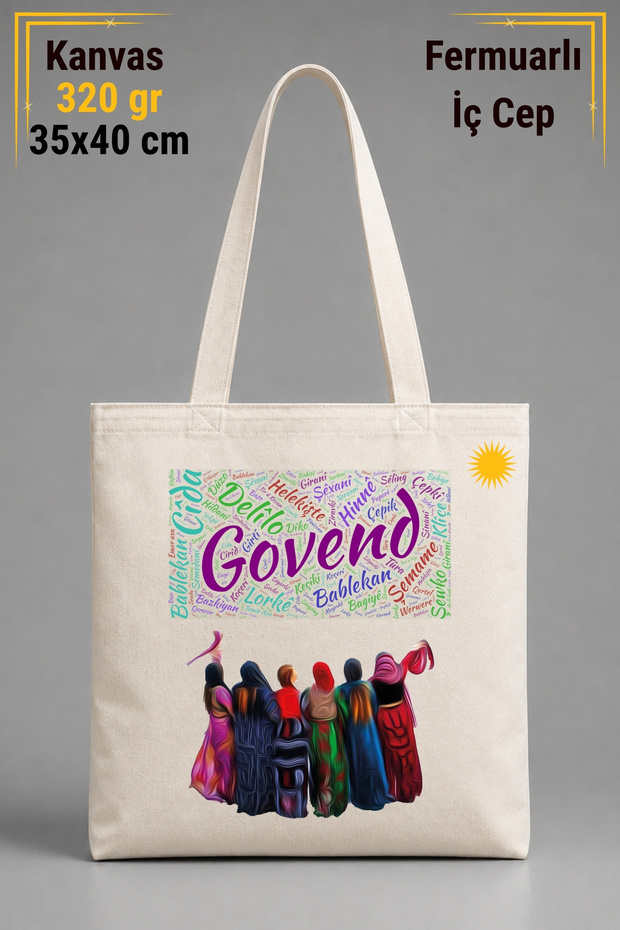 Çenteya Navê Govendan - Women's Design with a Pocket Inside, Raw Colored 320 Gr Canvas Tote Bag | 100% Cotton