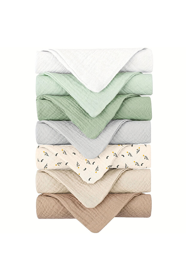 One Size green set 7PCS Baby Muslin Burp Cloths 4-Layer Gauze Breathable Soft Infant Face Towels Ant