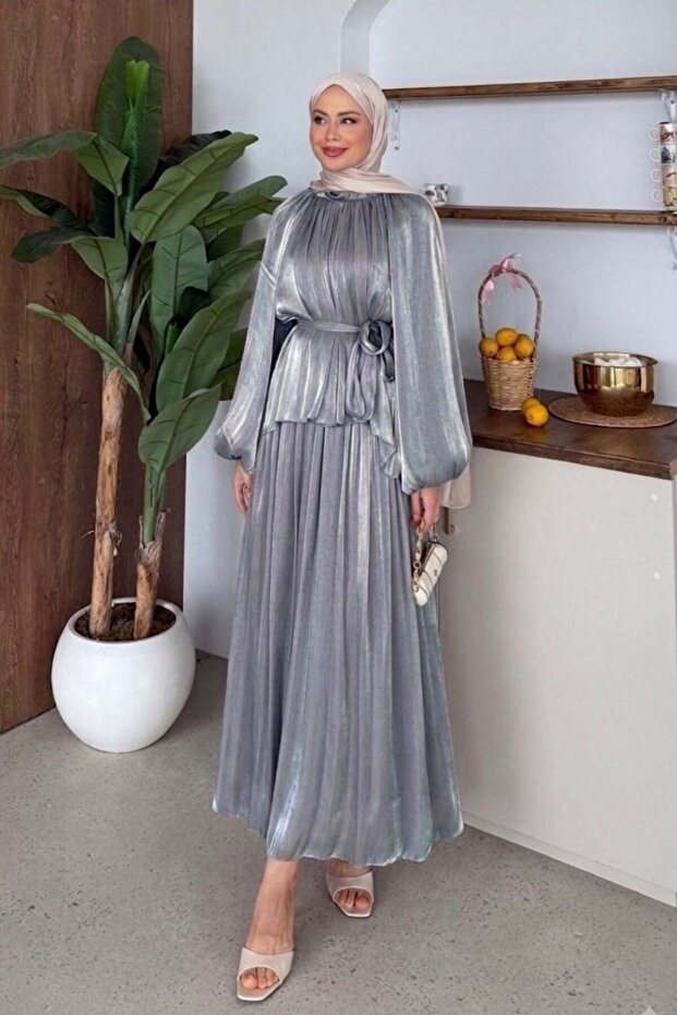 Elfida Satin Set Evening Dress Gray
