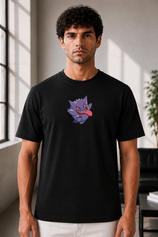 Unisex Oversize Embroidered Gengar Design 100% Cotton T-Shirt