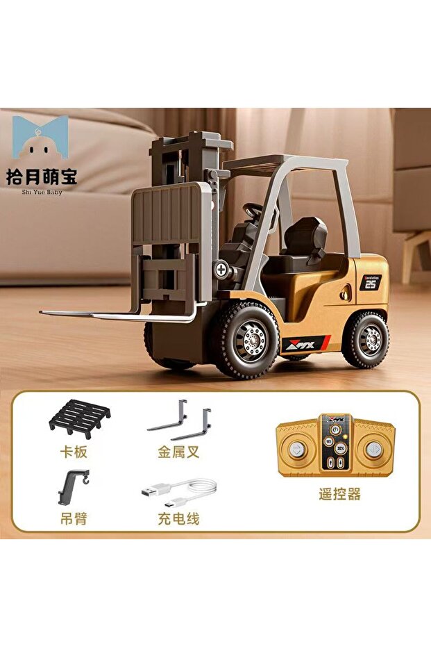 RC Alloy forklift 2026 New 1/64 Remote-Controlled Alloy Forklift Engineering Vehicle Tabletop Toys M