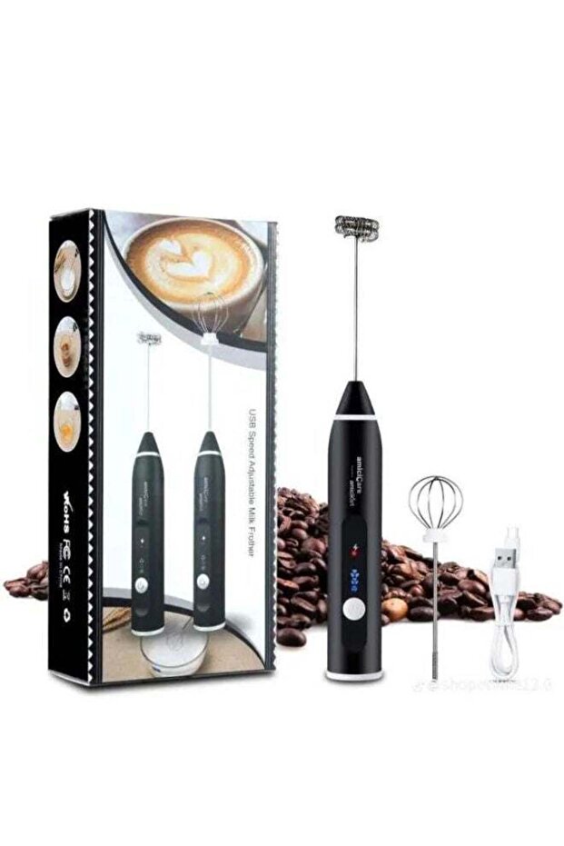 Rechargeable Milk Frother Handheld, 3-Speed Electric Coffee Frother with Stainless Steel Whisk, USB Foam Maker for Coffee, Latte, Cappuccino, Hot Chocolate, Milk Tea & Drinks