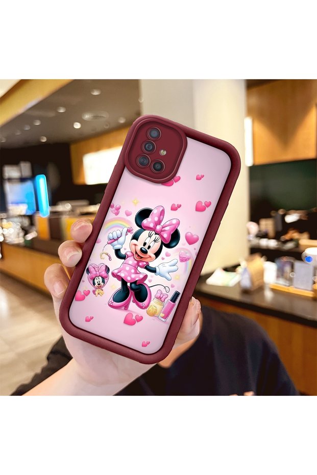 Samsung Galaxy A51 Compatible Case Camera Protector Minnie Pattern Burgundy Lover Couple Silicone Phone Case