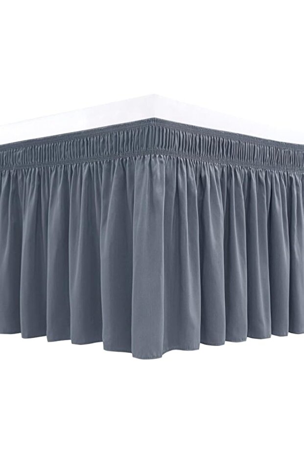 Jaffiust Wrap Around Bed Skirts for Queen Beds 15" Drop, Grey Adjustable Elastic Dust Ruffles Easy Fit Wrinkle Fade Resistant Silky Luxurious Fabric Machine Washable