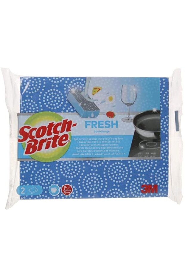 Scotch-Brite Fresh Non Scratch Flat Laminate Scrub Dot Sponge, 2 units/pack | Kitchen sponge | Dish sponge | Scrub | Delicate Purpose Cleaning | Food Safe | Rinses Clean
