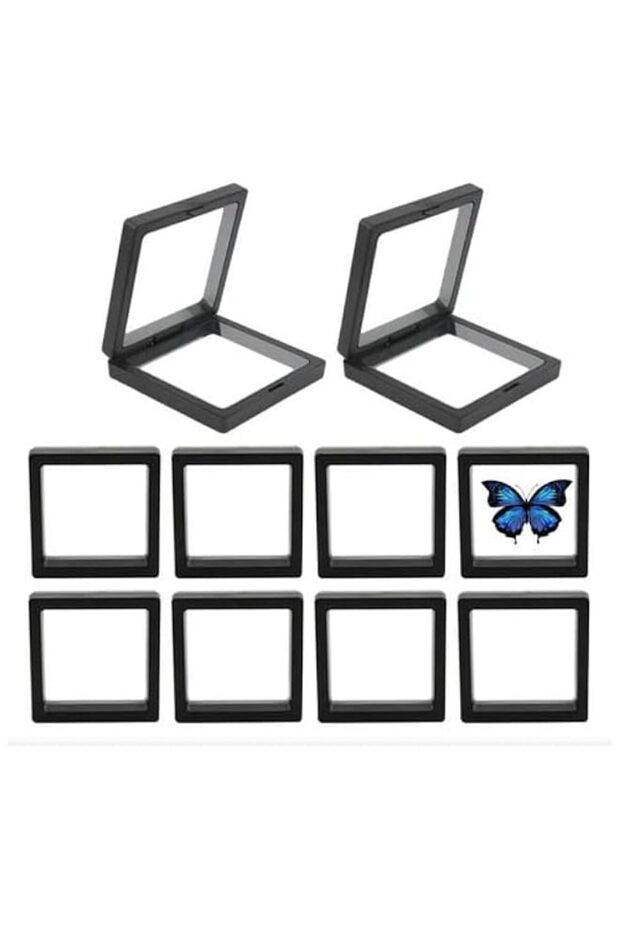 3D Floating Display Frame Set, 12 Pieces, Square Shadow Box Collection, Jewelry Frame Floating Display Frame (BK, 7x7cm)