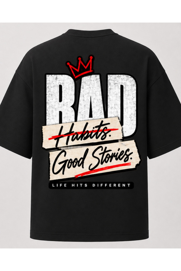تي شيرت مطبوع عليه عبارة Bad Habits Good Stories مقاس كبير