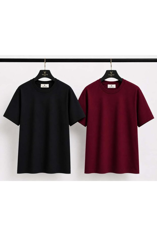 Black - Burgundy White - Orange 2-Pack Men's Oversize T-Shirt