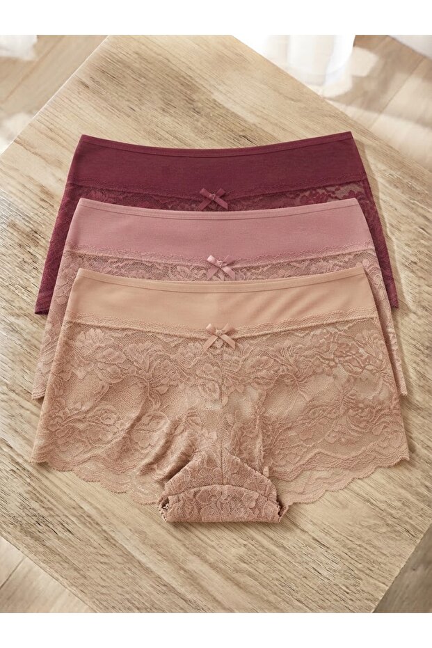 Lace Comfortable Cut 3-Piece Women's Boxer Set Panties