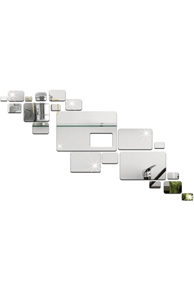 HALAMODO Silver 3D Acrylic Mirror, DIY Wall Sticker for Home Sofa TV Living Room, Background Self-adhesive Wall Decals (Silver)