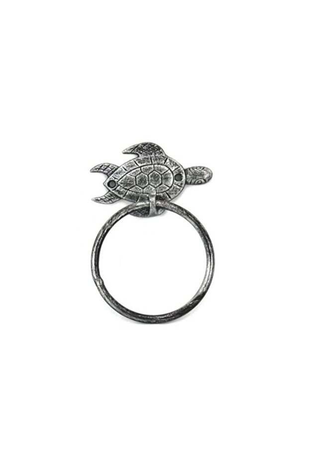 Hampton Nautical Silver Antique Towel Holder 7"-Sea Turtle Beach Decor-Cast Iron