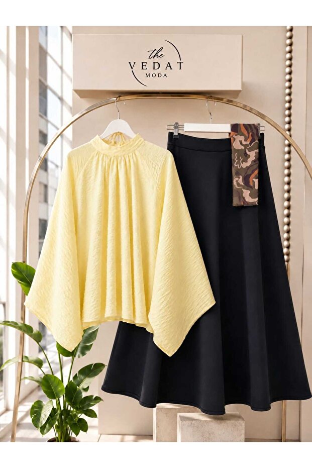 Women's Lined Blouse Detailed - Puff Scuba Set -0750