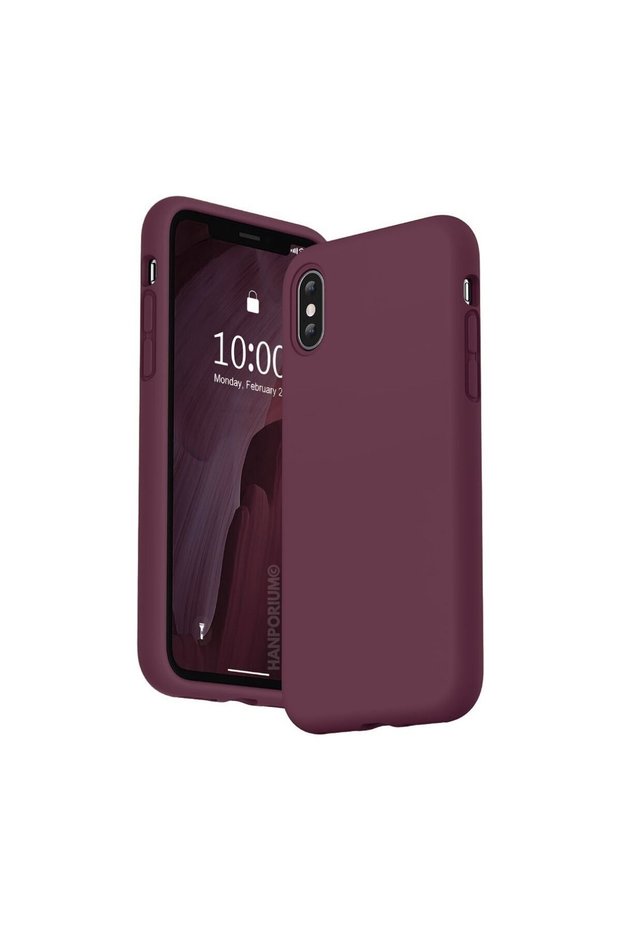 Apple iPhone XS Compatible Silicone Case - Pastel Color Tone Flexible Cover with Camera Protection - Burgundy
