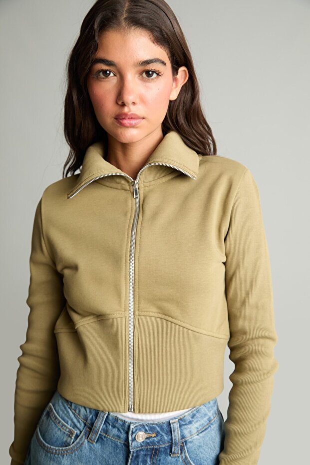 Fitted Polo Collar Zippered Cardigan I3717Ax26Hs