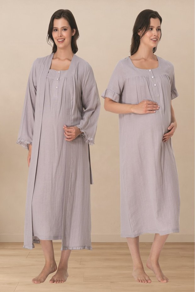 Effortt Muslin Fabric Maternity Nightgown and Dressing Gown 3085