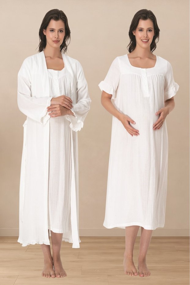 Effortt Muslin Fabric Maternity Nightgown and Dressing Gown 3085
