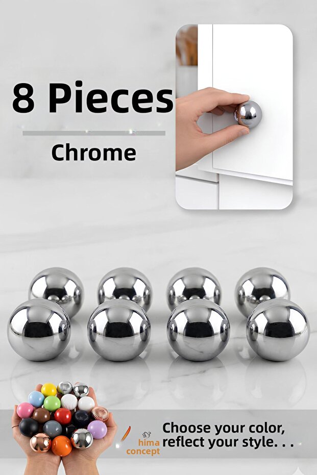 8 Pcs Hard Plastic Knob Round Ball Chrome Cabinet Furniture Kitchen Cupboard Drawer Handle Knob Handles