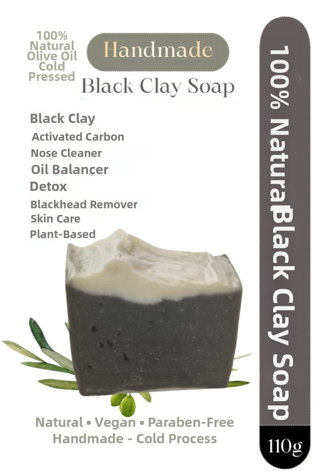 100% Natural Black Clay Soap, Activated Carbon Detox, Pore Purifying, Anti-Blackhead