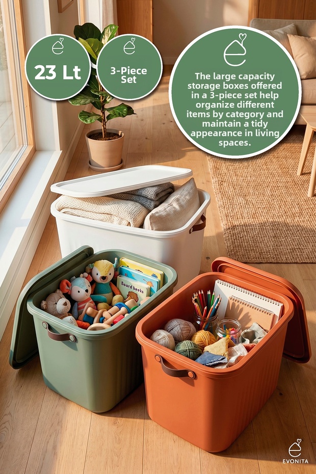 Decorative Storage Box 3-Piece Organizer with Lid Bathroom Kitchen Organizer Multi-Purpose Box