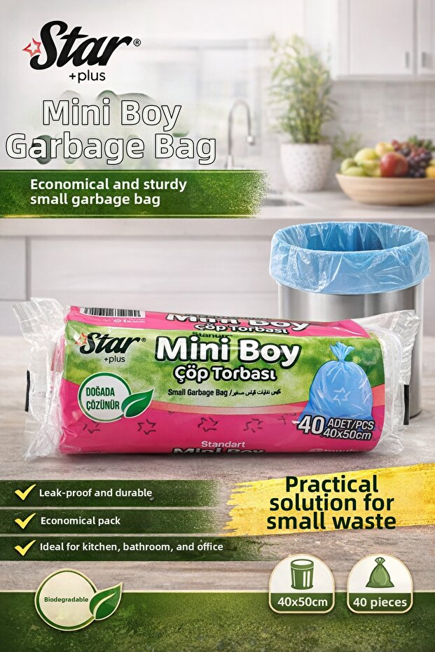 Star Plus Mini Size Garbage Bags 1 Pack of 40 40X50 cm Durable Leak-Proof Small Size Garbage Bag