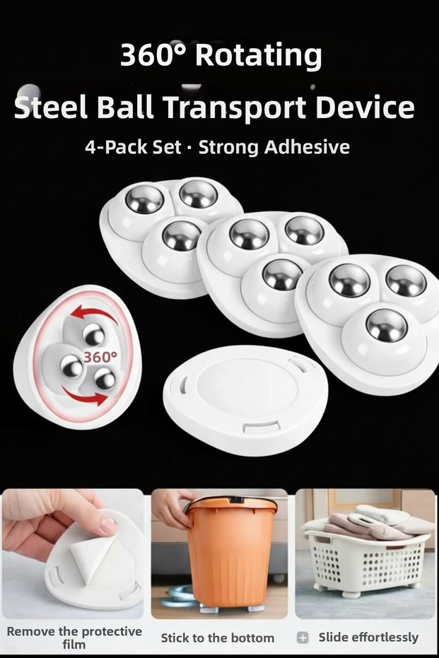 4-Piece Item Sliding Device |   360 °   Rotating Steel Ball Adhesive Wheel |   Furniture and Cabinet Moving Equipment