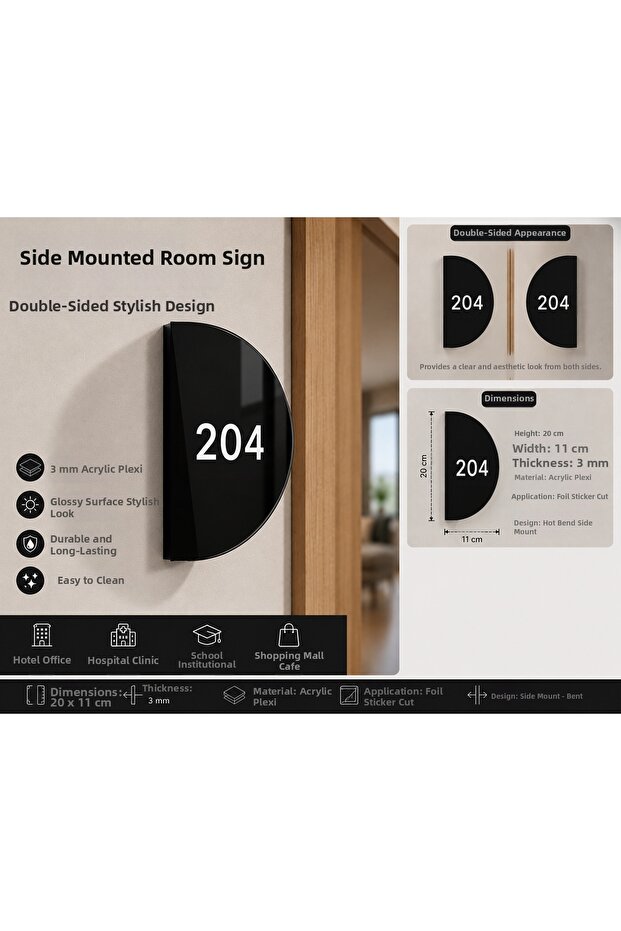 Side Mounted Room Directional Signage Number Sign Size 20X11 cm Double Directional Z