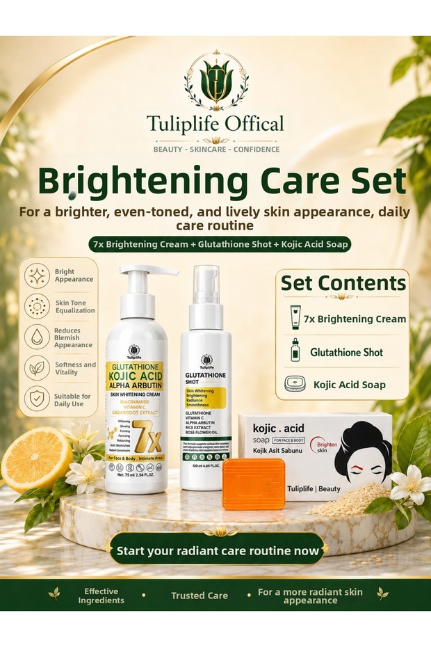Brightening Care Set |   7X Brightening Cream + Glutathione Shot + Kojic Acid Soap, Skin Tone Equalizing Care Routine