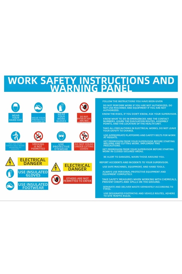 Work Safety Instruction and Warning Board Sticker 20X28 cm