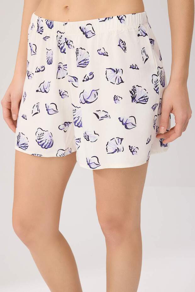 Lacivert Deniz Kabuğu Desenli Viskon Dokuma Pijama Takımı THMSS26PT00214 - 3